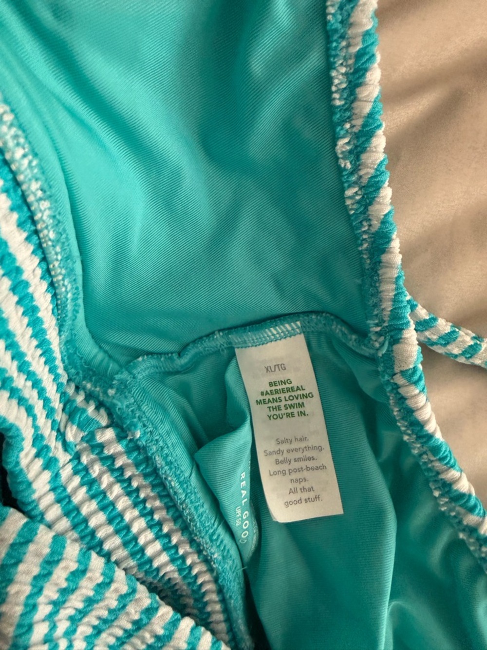 aerie Turquoise and White Striped Ribbed Bikini Top - Picture 3 of 4